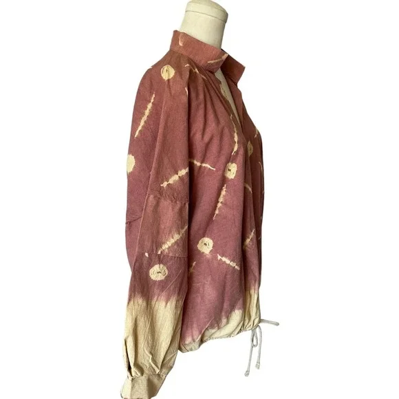 Ann Maurice Jacket OS Batik Mauve Clay Art to Wear Cotton Open Front Jacket Top